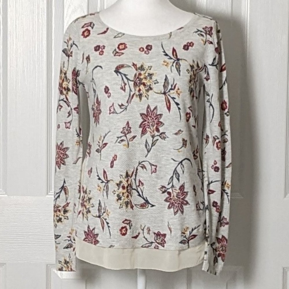 LUCKY BRAND Women's Pull-on Long Sleeve Top  Size XS  Gray Red Floral Print